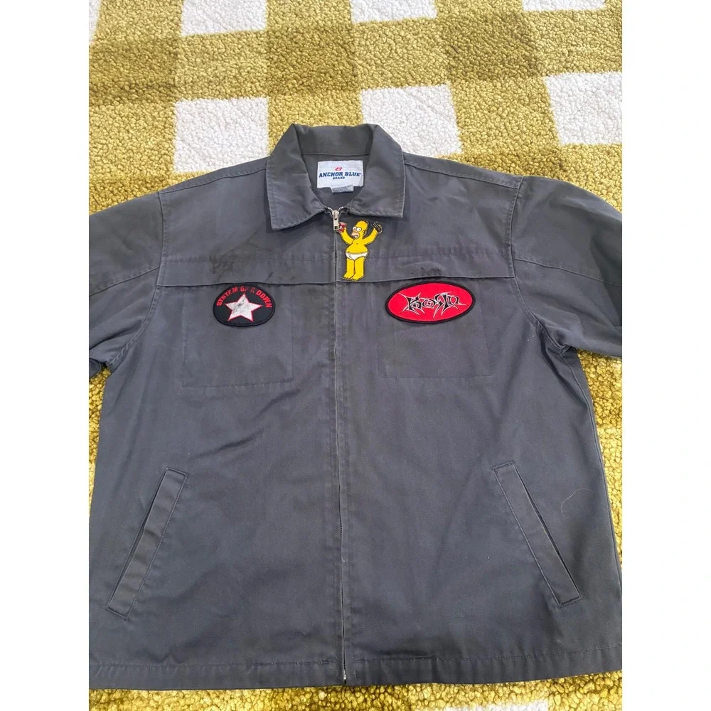 Vintage Anchor Blue Work Jacket Grey Korn System of a Down Patches Mens Large